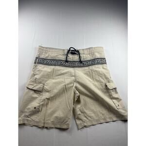 Islander Swim Trunks Mens Medium Beige Cargo Board Shorts Lined